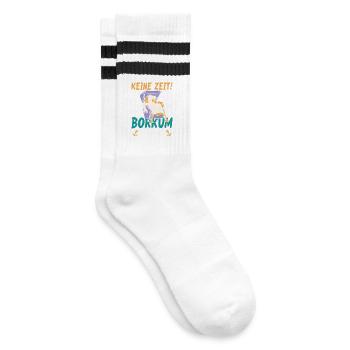Nordsee Urlaub KEINE ZEIT BORKUM RUFT Lustiges - Gestreifte Tennissocken - Weiß/Schwarz - Rechts