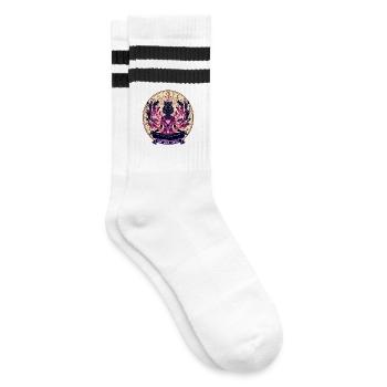 My Soul Purrs - Mystic Cat - Striped tennis socks - white/black - Right