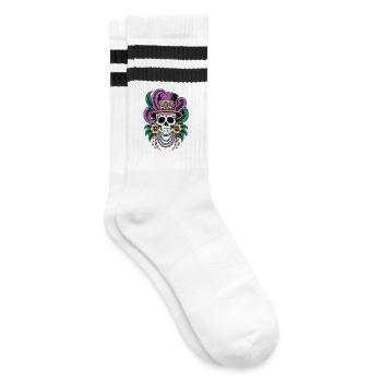 Mardi Gras Schädel Maske Shirt - Gestreifte Tennissocken - Weiß/Schwarz - Rechts