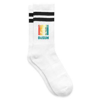 Nordsee Urlaub MUSS GAR NIX MUSS NUR NACH BÜSUM - Gestreifte Tennissocken - Weiß/Schwarz - Rechts