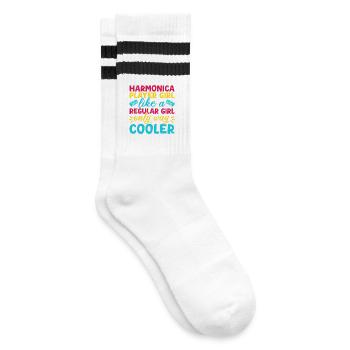 Funny Harmonica Player Girl Like A Regular Girl - Gestreifte Tennissocken - Weiß/Schwarz - Rechts