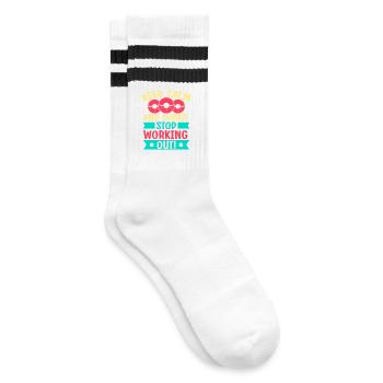 Fitness Fanatics Keep Calm Donut Stop Calisthenics - Gestreifte Tennissocken - Weiß/Schwarz - Rechts