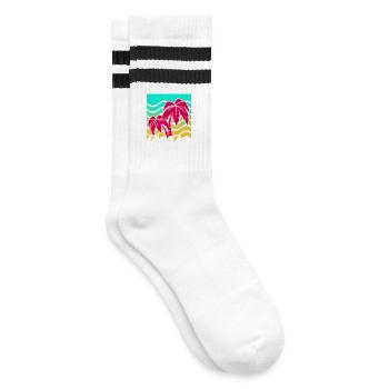 Miami Palmen Neon Gradient - Gestreifte Tennissocken - Weiß/Schwarz - Rechts
