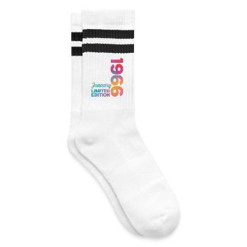 Geburtstag Januar 1966 Geboren im Januar Geschenk - Gestreifte Tennissocken - Weiß/Schwarz - Rechts