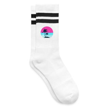 Miami Neon Palm Trees Sunset - Striped tennis socks - white/black - Right