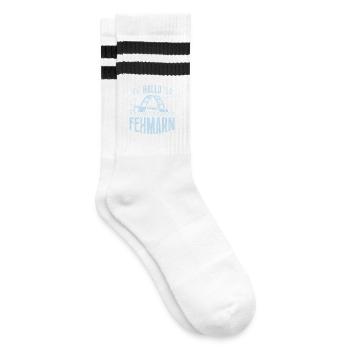 Fehmarn Souvenier HALLO FEHMARN Ostsee Lustig - Gestreifte Tennissocken - Weiß/Schwarz - Rechts