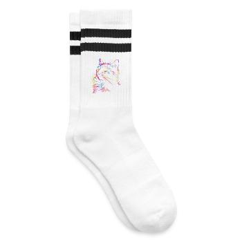 Colorful cat art in sketch style - Striped tennis socks - white/black - Right