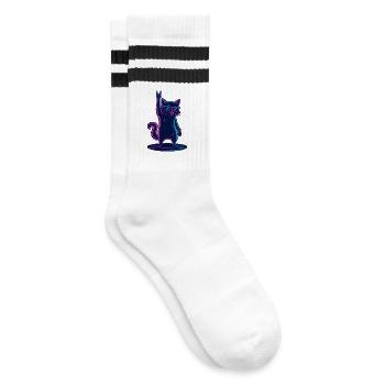 Rockender Kater Mit Sonnenbrille Party - Gestreifte Tennissocken - Weiß/Schwarz - Rechts