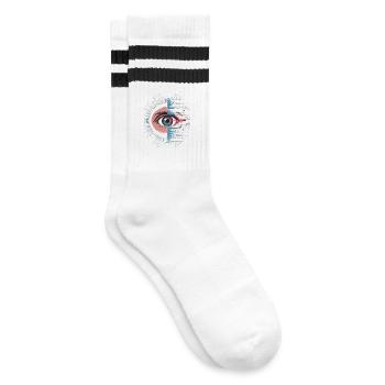 Futuristisches Auge mit Glitch Effekt - Gestreifte Tennissocken - Weiß/Schwarz - Rechts