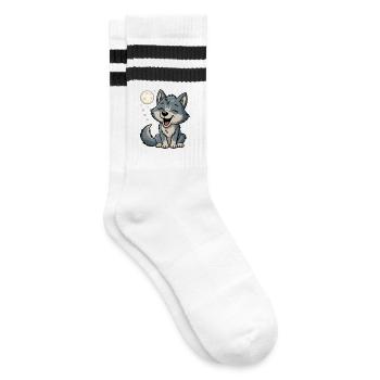 Mondlicht Wolfchen Kuschel - Gestreifte Tennissocken - Weiß/Schwarz - Rechts