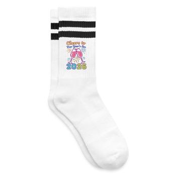 Ein Hoch auf die Silvesterfeier 2026! - Gestreifte Tennissocken - Weiß/Schwarz - Rechts