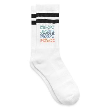 Know Jesus Know Peace Typography - Gestreifte Tennissocken - Weiß/Schwarz - Rechts
