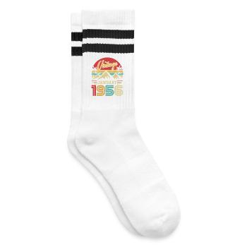Januar 1956 Vintage-Retro-Geburtstagsgeschenk - Gestreifte Tennissocken - Weiß/Schwarz - Rechts