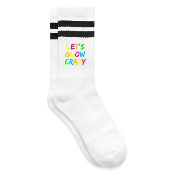 Let’s Glow Crazy – Neon Party Typography Design - Gestreifte Tennissocken - Weiß/Schwarz - Rechts