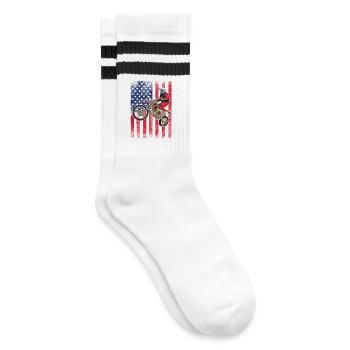 Dirt Biking USA Flag  - Striped tennis socks - white/black - Right
