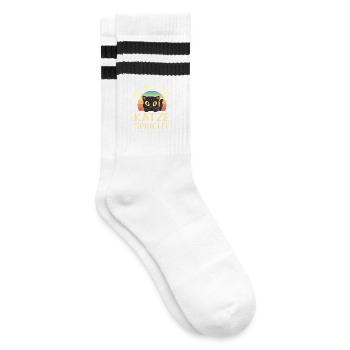 Cat Mom Gift Cat Mom Cat Lover - Striped tennis socks - white/black - Right
