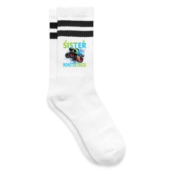 Monster Truck Siblings Funny Saying - Striped tennis socks - white/black - Right