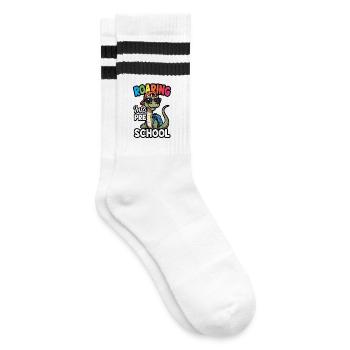 Roaring into Preschool Dinosaur Back to School - Striped tennis socks - white/black - Right