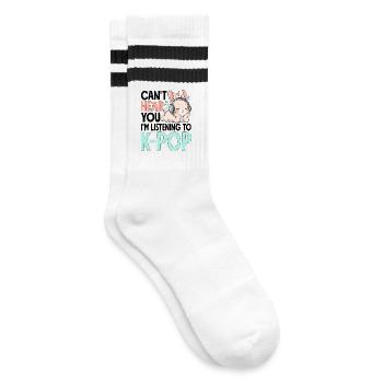 Can't Hear You Im Listening To K-Pop - Gestreifte Tennissocken - Weiß/Schwarz - Rechts