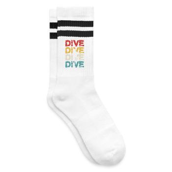 Retro Vintage Taucher Design - Gestreifte Tennissocken - Weiß/Schwarz - Rechts