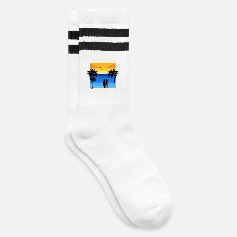 Fun holiday & surfer design - Striped tennis socks - white/black