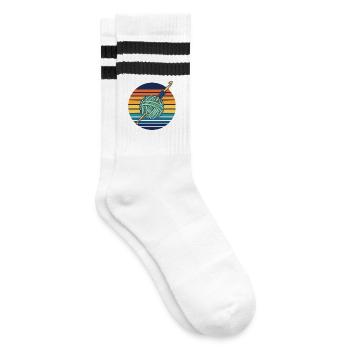 Lustige Häkelgarnliebhaber Häkelhaken Retro - Gestreifte Tennissocken - Weiß/Schwarz - Rechts