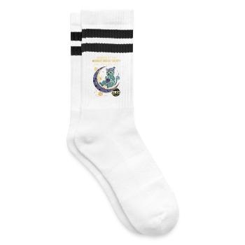 Midnight Crochet Society Nur noch eine Reihe Häkel - Gestreifte Tennissocken - Weiß/Schwarz - Rechts