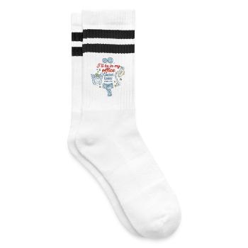 Ich bin in meinem Büro Häkelecke Lustiges Häkeln - Gestreifte Tennissocken - Weiß/Schwarz - Rechts