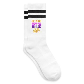Caregiver Caregiver Elderly Care Be Kind I'm On Shift - Striped tennis socks - white/black - Right