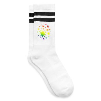 Bunte Sterne Regenbogen Farbverlauf - Gestreifte Tennissocken - Weiß/Schwarz - Rechts