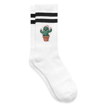 Funny cactus in pot with flowers - Striped tennis socks - white/black - Right
