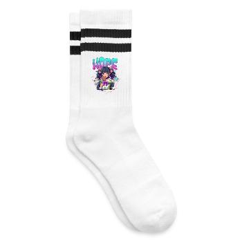 Anime Girl HOPE Lollipop – Kawaii Manga Style - Gestreifte Tennissocken - Weiß/Schwarz - Rechts