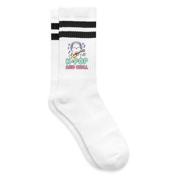K-Pop AND CHILL Cute Korean Music Anime Cat - Striped tennis socks - white/black - Right