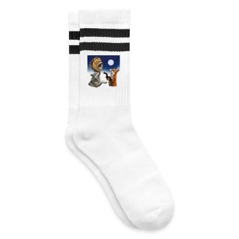 Wolf Fuchs und Löwe heulen auf den Mond Tiere - Gestreifte Tennissocken - Weiß/Schwarz - Rechts