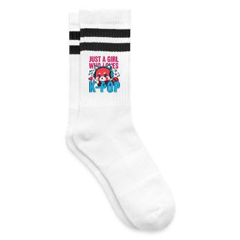 Einfach ein Mädchen, das K-Pop koreanische Musik liebt K-Pop-Fans - Gestreifte Tennissocken - Weiß/Schwarz - Rechts