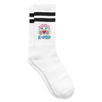 Just a girl, das koreanische K-Pop-Musik liebt - Gestreifte Tennissocken - Weiß/Schwarz - Rechts