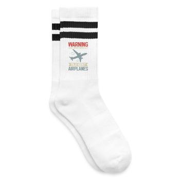 Airplane Aviation Pilot I May Talk About Airplanes - Striped tennis socks - white/black - Right