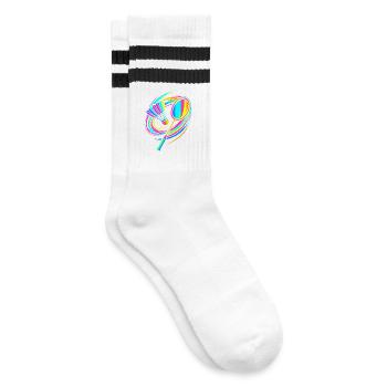 Badmintonschläger - Gestreifte Tennissocken - Weiß/Schwarz - Rechts