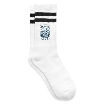 Juist | Wenn die Insel ruft - Wellen Nordsee - Gestreifte Tennissocken - Weiß/Schwarz - Rechts