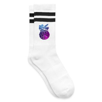 Kosmischer Pianist im Sternenraum - Gestreifte Tennissocken - Weiß/Schwarz - Rechts