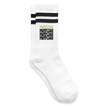 Matcha Retro Tee Liebhaber Design - Gestreifte Tennissocken - Weiß/Schwarz - Rechts