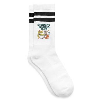 Morning Matcha Club Whisk It Real Good Matcha Tea - Gestreifte Tennissocken - Weiß/Schwarz - Rechts