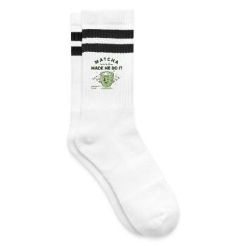 Matcha Made Me Do It Fueled By Green Tea - Gestreifte Tennissocken - Weiß/Schwarz - Rechts
