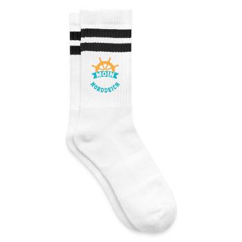 Nordsee Urlaub MOIN NORDDEICH Lustiges - Gestreifte Tennissocken - Weiß/Schwarz - Rechts