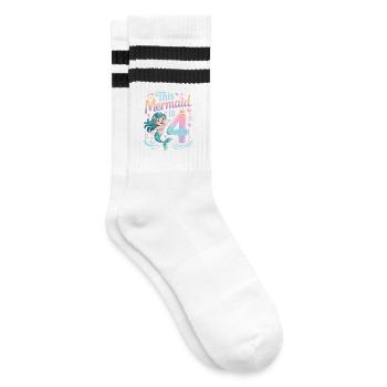 Meerjungfrau 4. Geburtstag 4 Jahre - Gestreifte Tennissocken - Weiß/Schwarz - Rechts