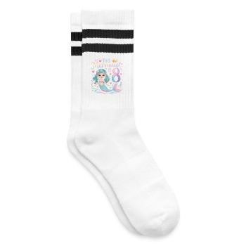 Mermaid 8th Birthday 8 Years - Striped tennis socks - white/black - Right