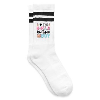 I'm The K-Pop Birthday Boy - Gestreifte Tennissocken - Weiß/Schwarz - Rechts