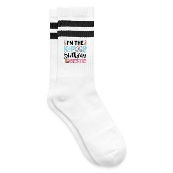 I'm The K-Pop Birthday Bestie - Gestreifte Tennissocken - Weiß/Schwarz - Rechts