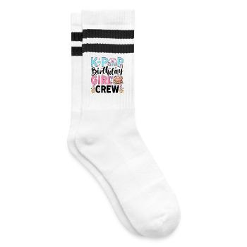 K-Pop Birthday Girl Crew - Gestreifte Tennissocken - Weiß/Schwarz - Rechts