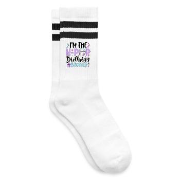 I'm The K Pop Birthday Brother - Striped tennis socks - white/black - Right